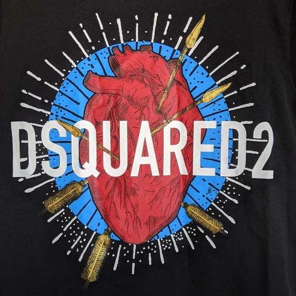 DSQUARED2 Tee Anatomical Heart Graphics Short Sleeve Rounded Collar Black M NWT - Picture 10 of 16